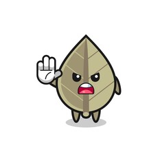 dried leaf character doing stop gesture