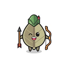 dried leaf cartoon as medieval archer mascot