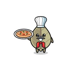 dried leaf character as Italian chef mascot