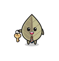 cute dried leaf as a real estate agent mascot