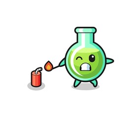 Obraz premium lab beakers mascot illustration playing firecracker