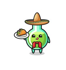 lab beakers Mexican chef mascot holding a taco