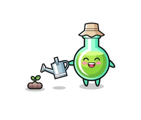 Fototapeta premium cute lab beakers is watering plant seeds