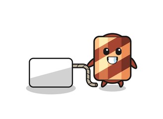 wafer roll cartoon is pulling a banner
