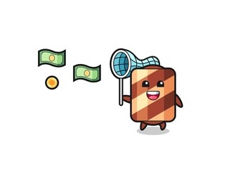 illustration of the wafer roll catching flying money