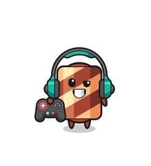 wafer roll gamer mascot holding a game controller