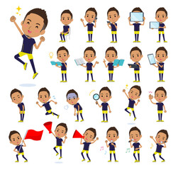 スマートフォンなどのデジタル機器を持つスポーツウエアを着た黒人男性のセット