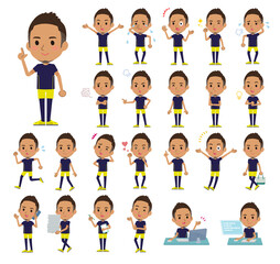 様々な感情表現をするスポーツウエアを着た黒人男性のセット