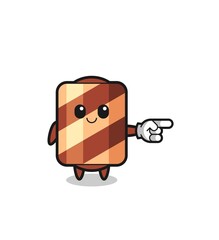 wafer roll mascot with pointing right gesture