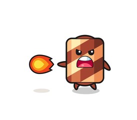 cute wafer roll mascot is shooting fire power