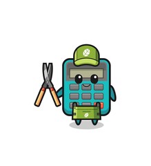 cute calculator as gardener mascot