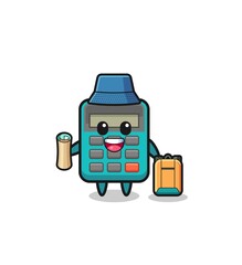 calculator mascot character as hiker