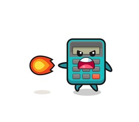 cute calculator mascot is shooting fire power