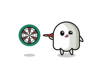 cute ghost is playing dart