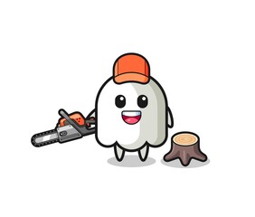 ghost lumberjack character holding a chainsaw