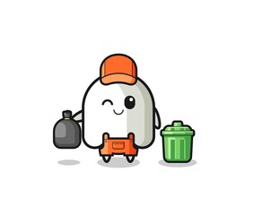 the mascot of cute ghost as garbage collector