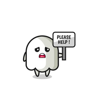 cute ghost hold the please help banner