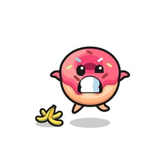 doughnut cartoon is slip on a banana peel