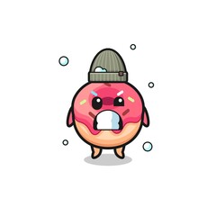 cute cartoon doughnut with shivering expression