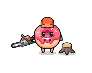 doughnut lumberjack character holding a chainsaw