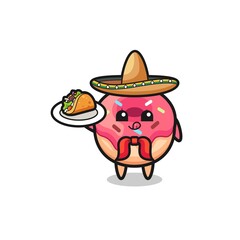 doughnut Mexican chef mascot holding a taco