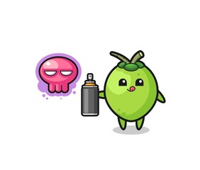 coconut cartoon make a graffiti with a spray paint