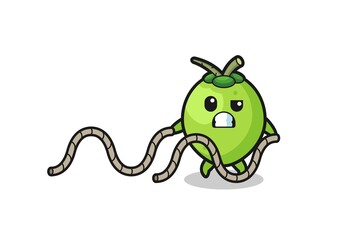 illustration of coconut doing battle rope workout