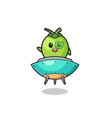 coconut cartoon riding a future spaceship