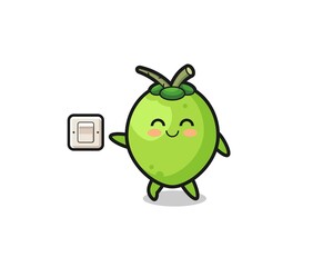 cartoon coconut is turning off light