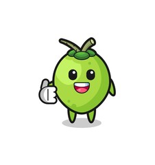 coconut mascot doing thumbs up gesture