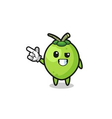 coconut mascot pointing top left