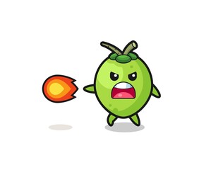 cute coconut mascot is shooting fire power