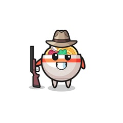 noodle bowl hunter mascot holding a gun