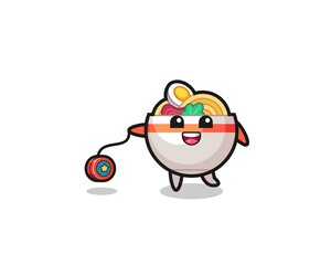 cartoon of cute noodle bowl playing a yoyo