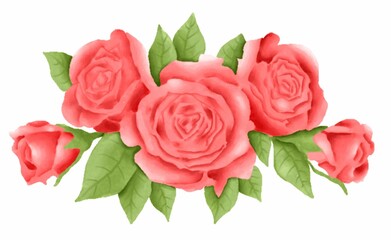 Vector set of branches of red roses isolated on a white background.