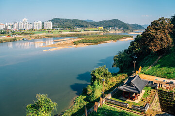 Fototapeta na wymiar View of Gongsanseong fortress and Geumgang river park in Gongju, Korea