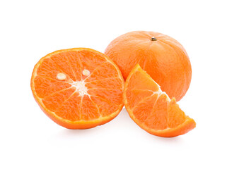 tangerine or mandarin fruit with leaves isolated on white background