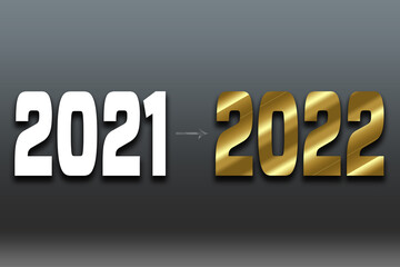 evolution and progress concept, happy new year 2022 text design. greeting illustration with golden numbers. Happy new year 2022 greeting card and poster design.