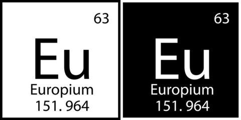 Europium symbol. Chemical element. Black white square. Periodic table. Atomic number. Vector illustration. Stock image.