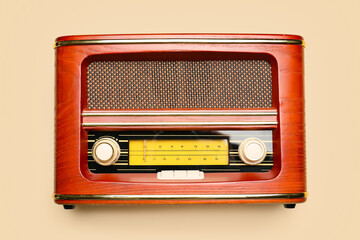 Retro radio receiver on light background