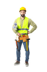 Construction worker in hardhat on white background
