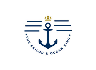 Obraz premium Anchor, Rope and Crown for Marine Ship Boat logo design