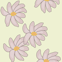 Naklejka na ściany i meble floral and leaf pattern arranged in black and white, yellow, blue and creme background, fabric and wallpaper design concept, postcard,