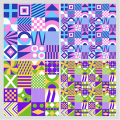 Seamless pattern background backdrop wallpaper geometric vector design modern square collection retro vintage color multicolor mixing variety gift wrapping paper fabrics tiles wall decorations floor 
