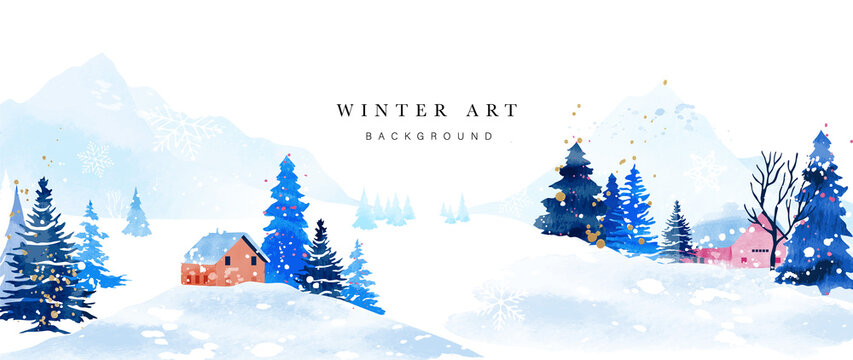 Winter background vector. Hand painted watercolor drawing for Christmas  and Happy New Year season. Background design for invitation, cards, social post, ad, cover, sale banner and invitation.