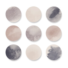 Warm gray watercolor story highlight cover icons. Set of luxury abstract pastel watercolor circles design. Highlight cover for social media stories.