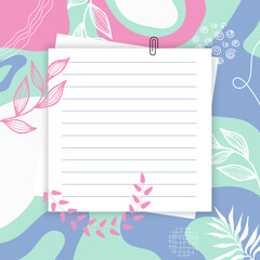 Blank Note Paper with a colorful background, ready for your message. Vector illustration.