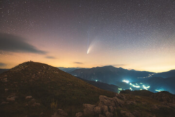 Comet Neowise on Agrafa mountains nearby the village Petrilo