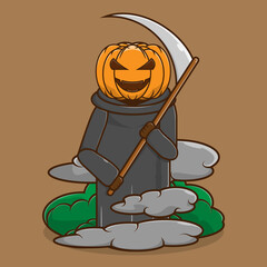 Jack o lantern character mascot logo. Creepy halloween character cartoon design. Isolated background