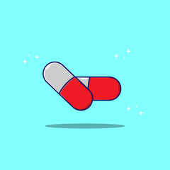 Capsule pill medicine cartoon logo. Health medicine cartoon design. Isolated background